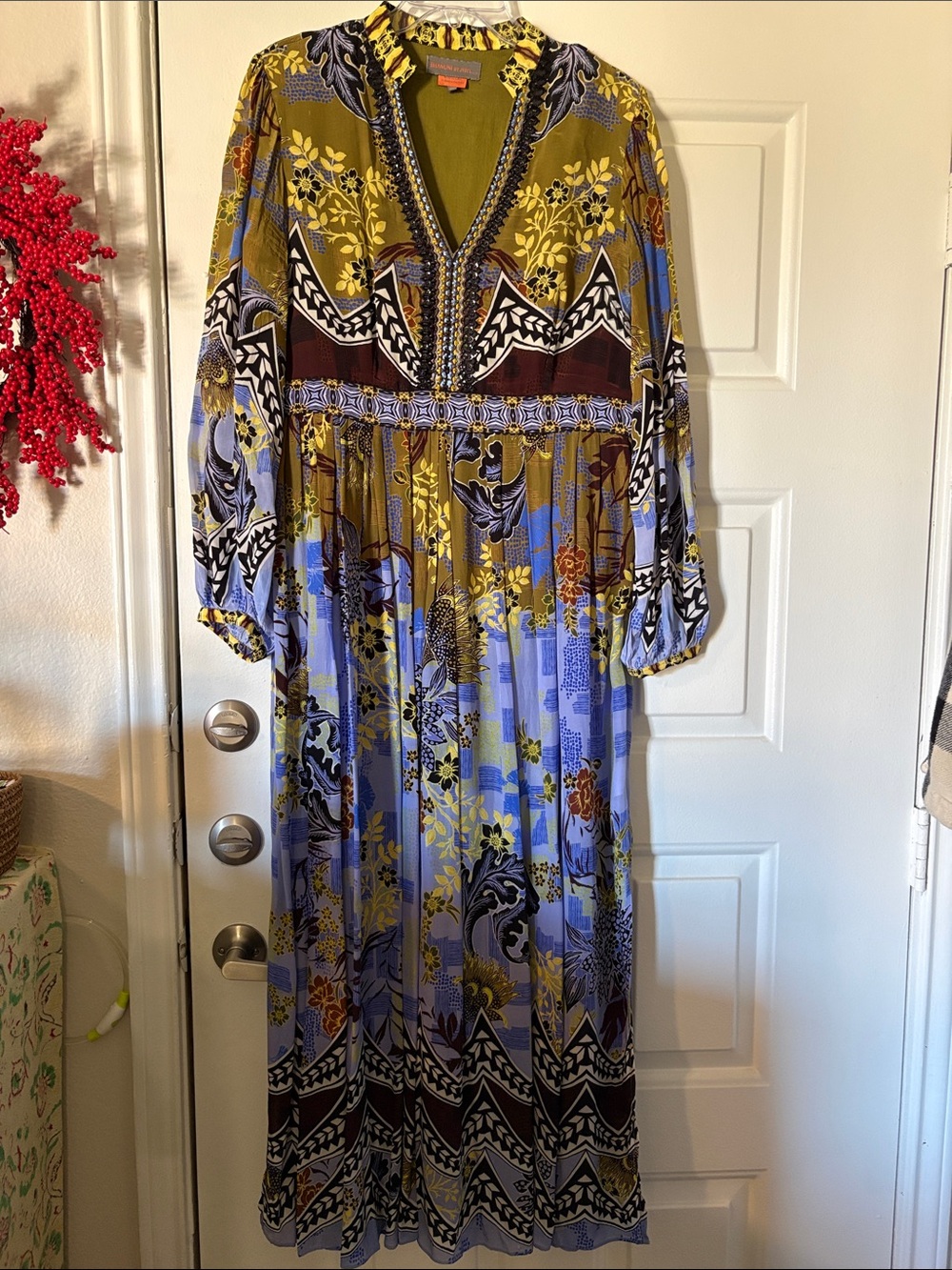 Nanette Lepore Olive & Periwinkle Floral Maxi Dress